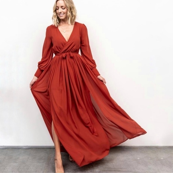 Baltic Born Celine Rust Faux Wrap Maxi Dress Bridesmaid Formal Wedding Guest - Picture 14 of 16